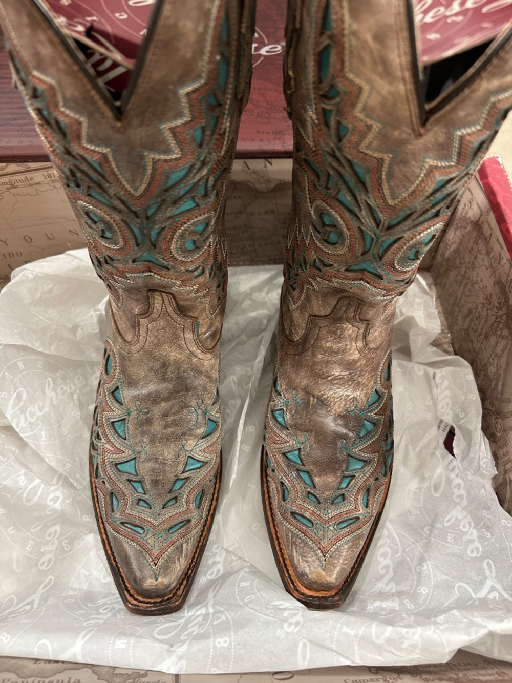 Lucchese Desert Plato M3571 Turquoise Inlay Women's Boots 7B - Picture 2 of 6